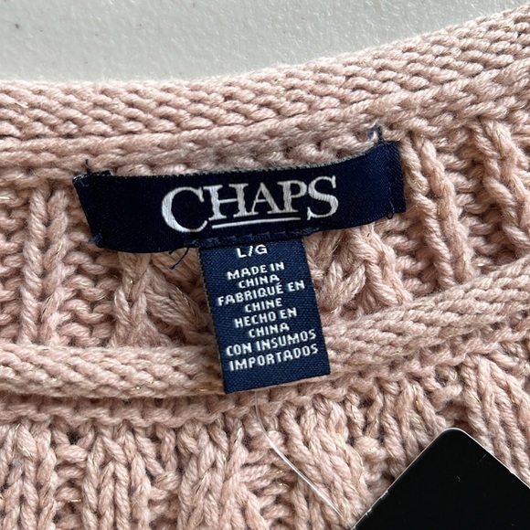 NWT Chaps Pointelle Yoke Sweater Leaf Stitch Blush Pink with Gold Threds L - Picture 9 of 13